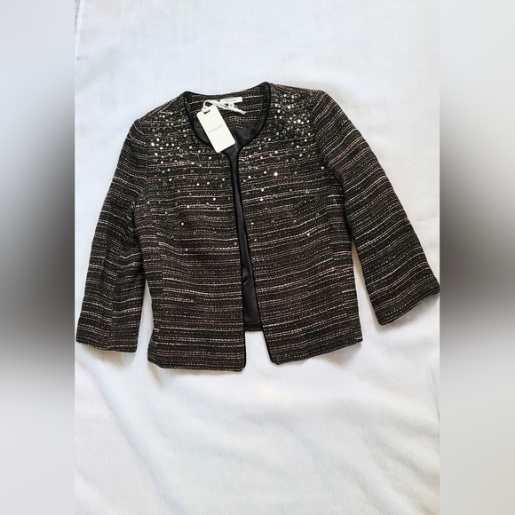NWT! Metallic Tweed Sequin Crop Women's Open Front Spring Blazer/Jacket Small - Picture 12 of 17